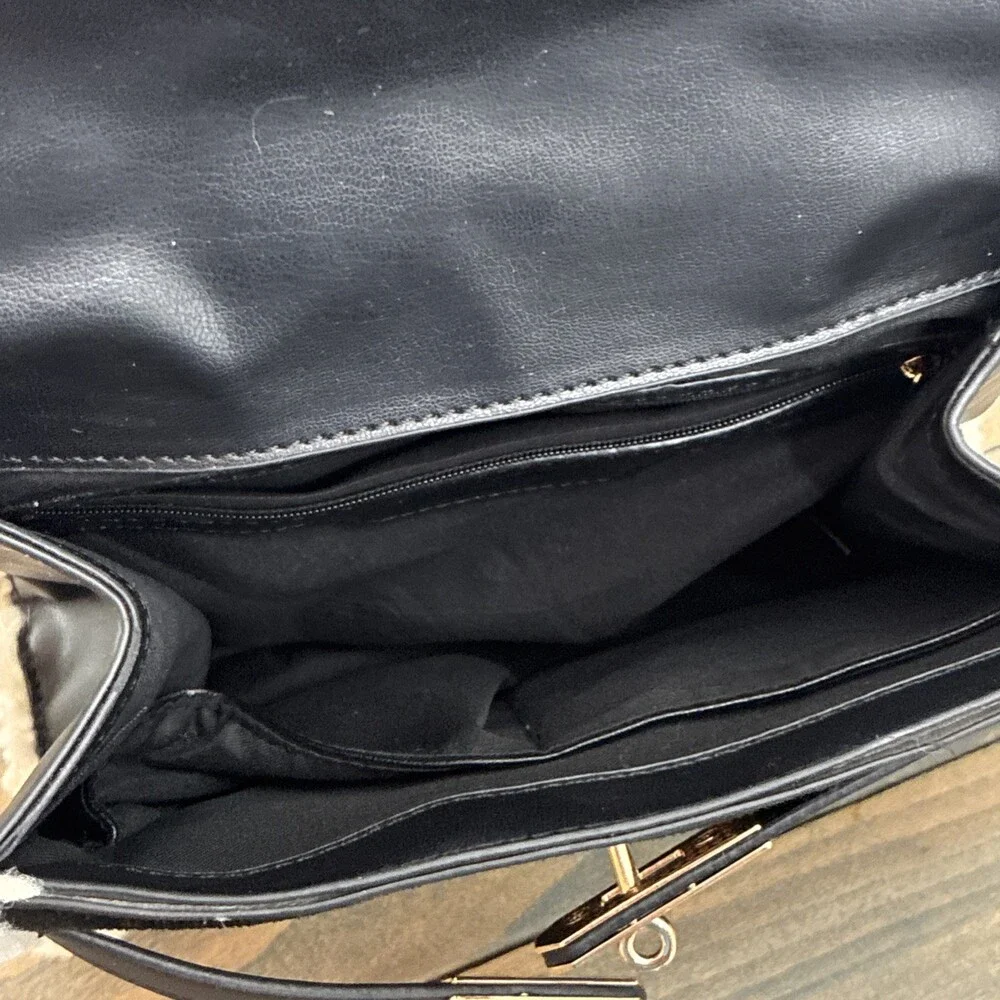 Badgley Mischka NWT Shearling Faux Fur Satchel Crossbody Black Handbag(ST) - Picture 10 of 10